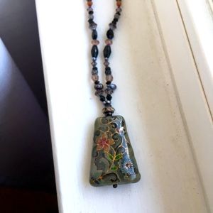 Women’s Handmade Ceramic and Beaded Necklace with Floral Detailing